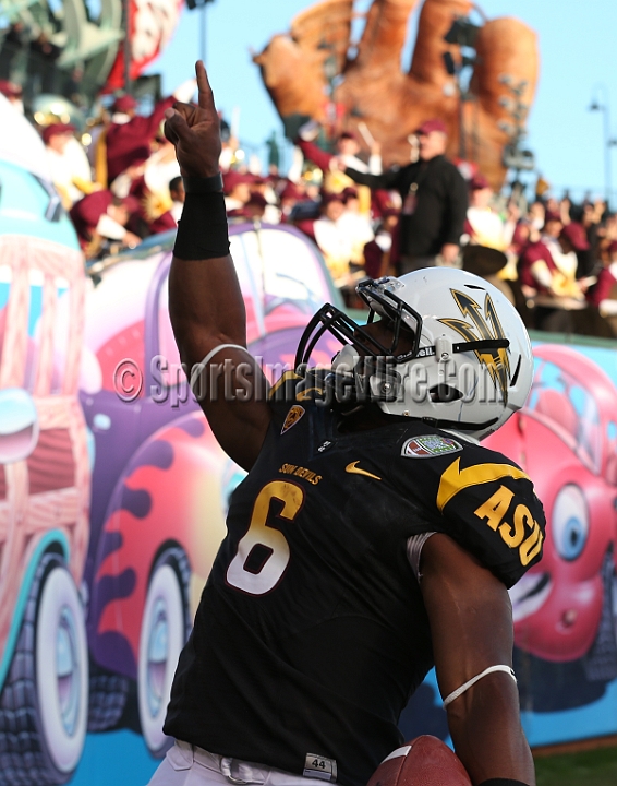 122912 Kraft SA-056.JPG - Dec 29, 2012; San Francisco, CA, USA; Arizona State Sun Devils running back Cameron Marshall (6) reacts after scoring a touchdown against the Navy Midshipmen in the 2012 Kraft Fighting Hunger Bowl at AT&T Park.